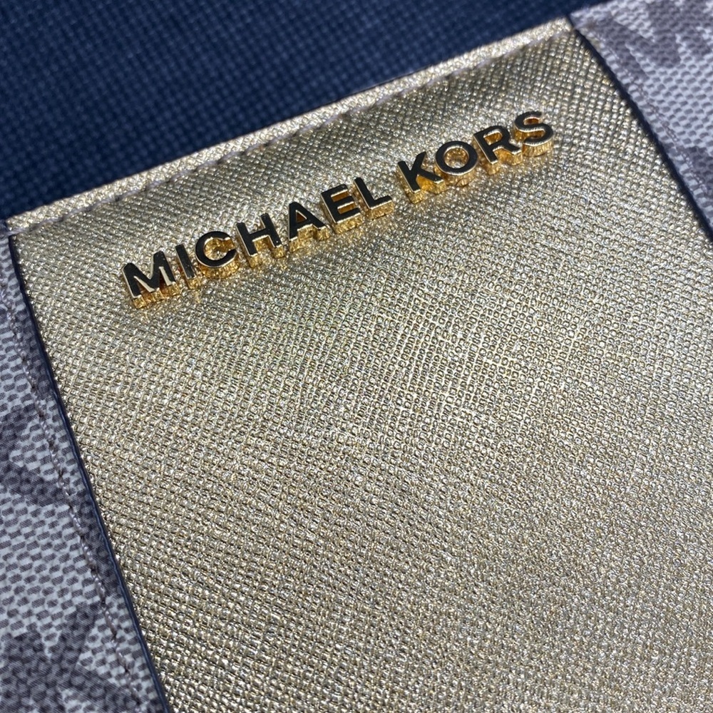 🤎💛MICHAEL KORS🤎💛Nat/Gold Jet Set Center Stripe Travel Continental Wallet/NWT - Picture 4 of 8